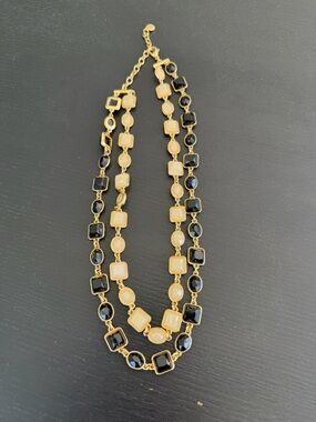 TALBOTS - Gold Link Necklace with Black and Cream Gemstones